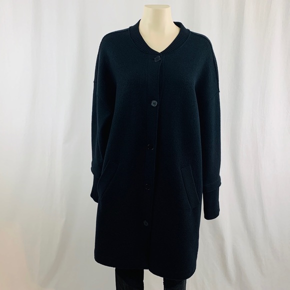 Eileen Fisher Jackets & Blazers - Eileen Fisher Black Boiled Wool Button Up Coat M